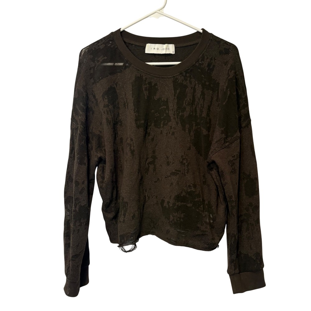 IRO Sweatshirt Womens M Charcoal Grey Distressed Lace Burnout Raw Hem